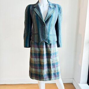 Vintage Gamut Striped Plaid Wool Skirt Suit S